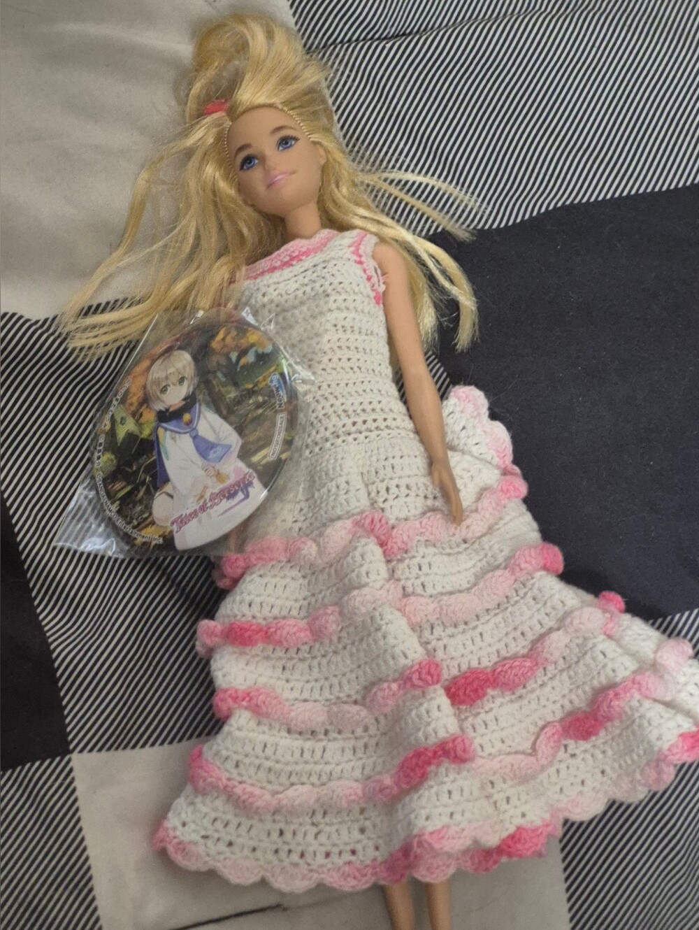 Handmade White and Pink Crochet Dress for Kids Dolls